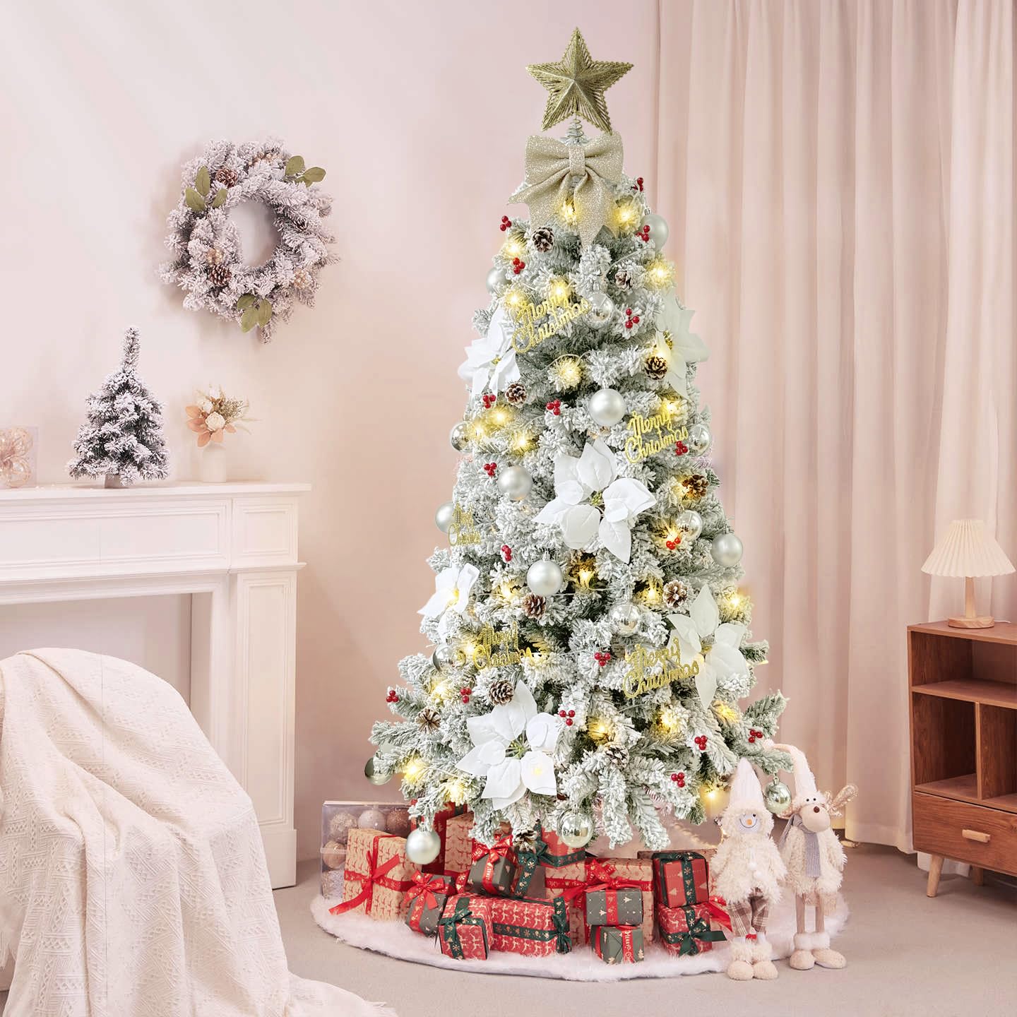 Amazon.co.jp: クリスマスツリー 120cm 雪化粧 8m-LED電飾付き【8種類